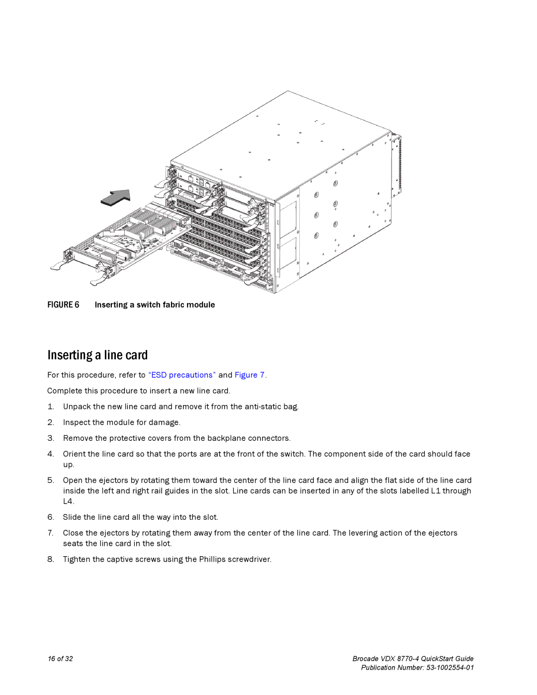 Brocade Communications Systems 8770-4 quick start Inserting a line card, Inserting a switch fabric module 