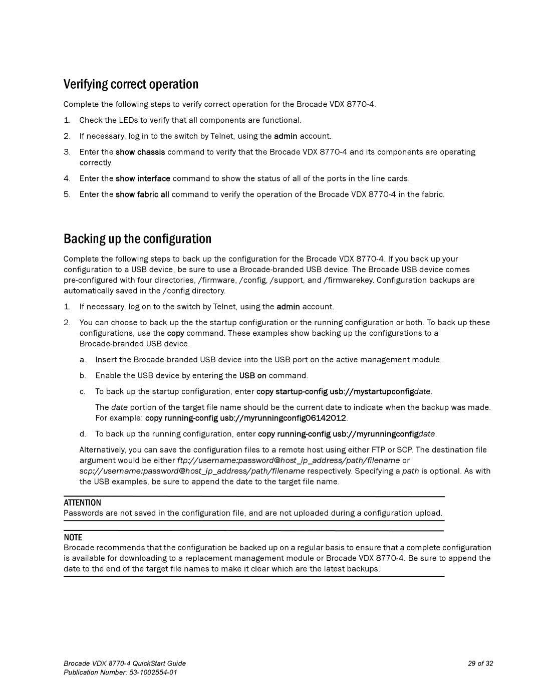 Brocade Communications Systems 8770-4 quick start Verifying correct operation, Backing up the configuration 