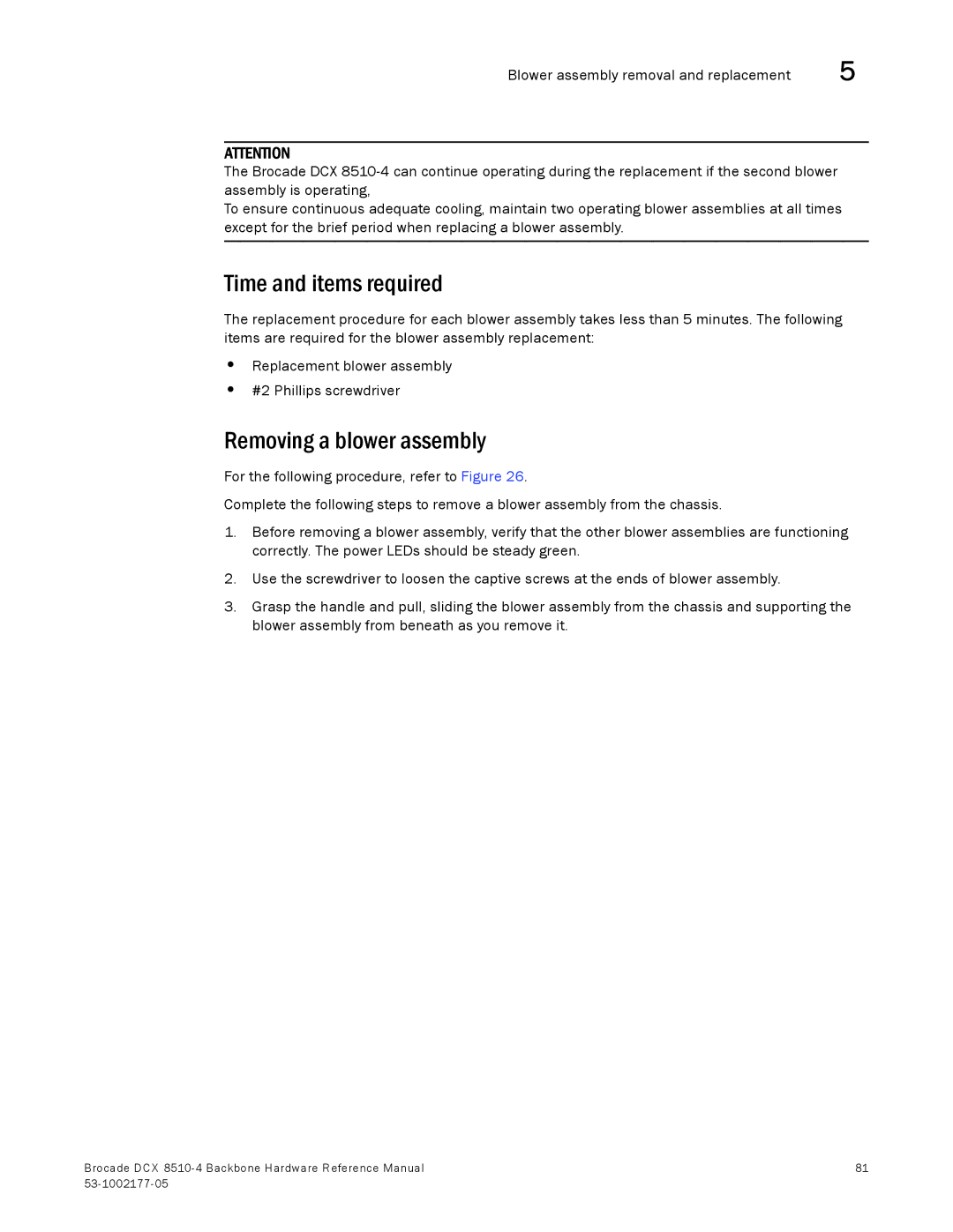 Brocade Communications Systems DCX 8510-4 manual Removing a blower assembly 