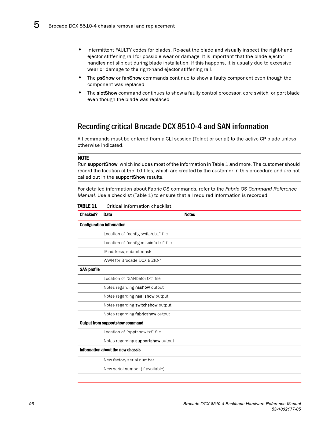 Brocade Communications Systems manual Recording critical Brocade DCX 8510-4 and SAN information 