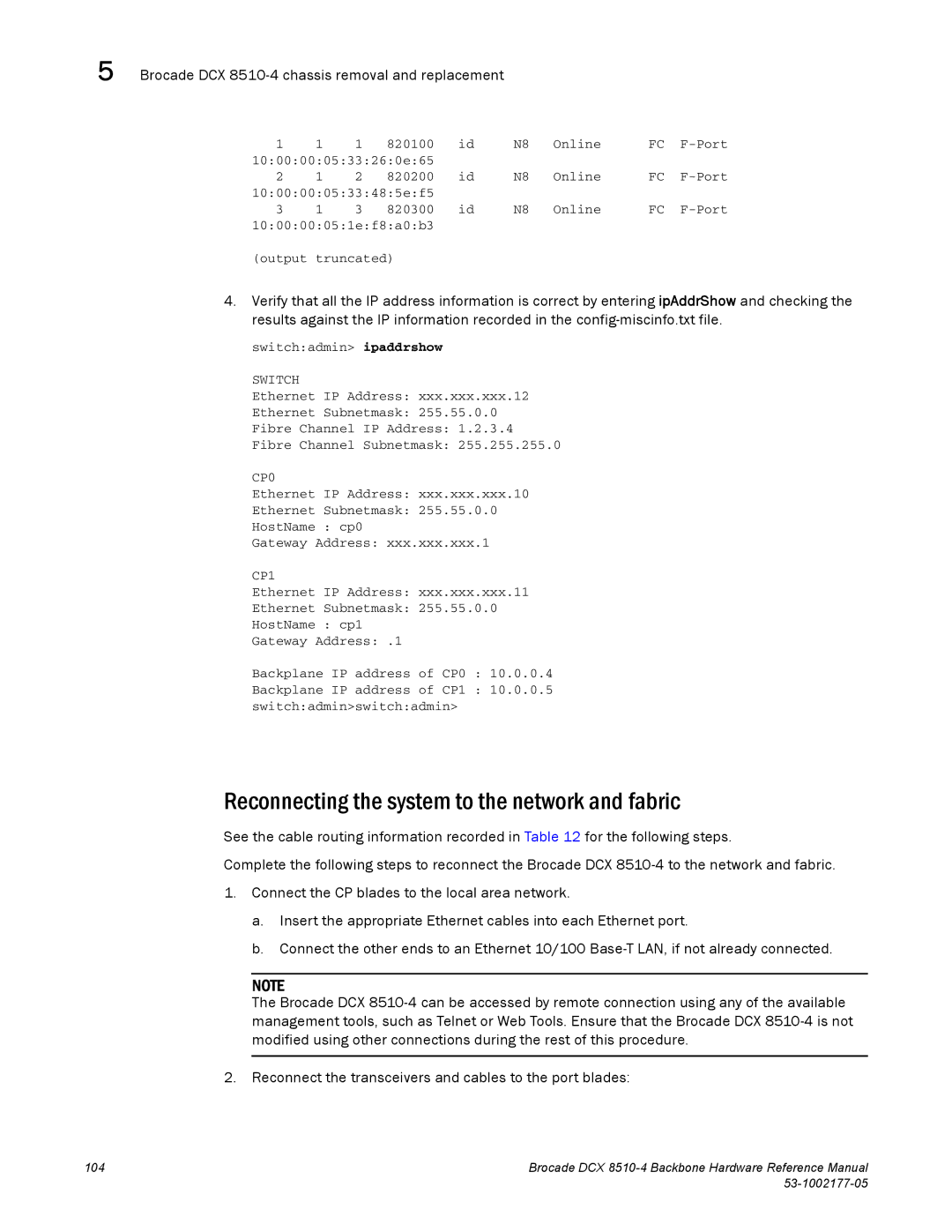 Brocade Communications Systems DCX 8510-4 manual Reconnecting the system to the network and fabric 