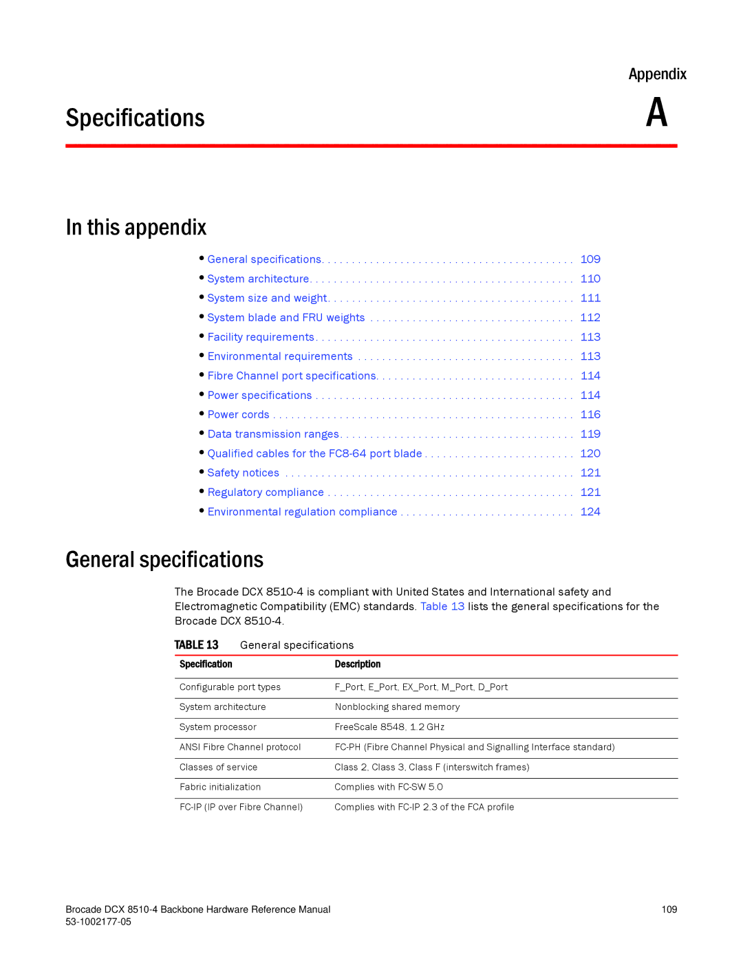 Brocade Communications Systems DCX 8510-4 manual This appendix, General specifications, Description 