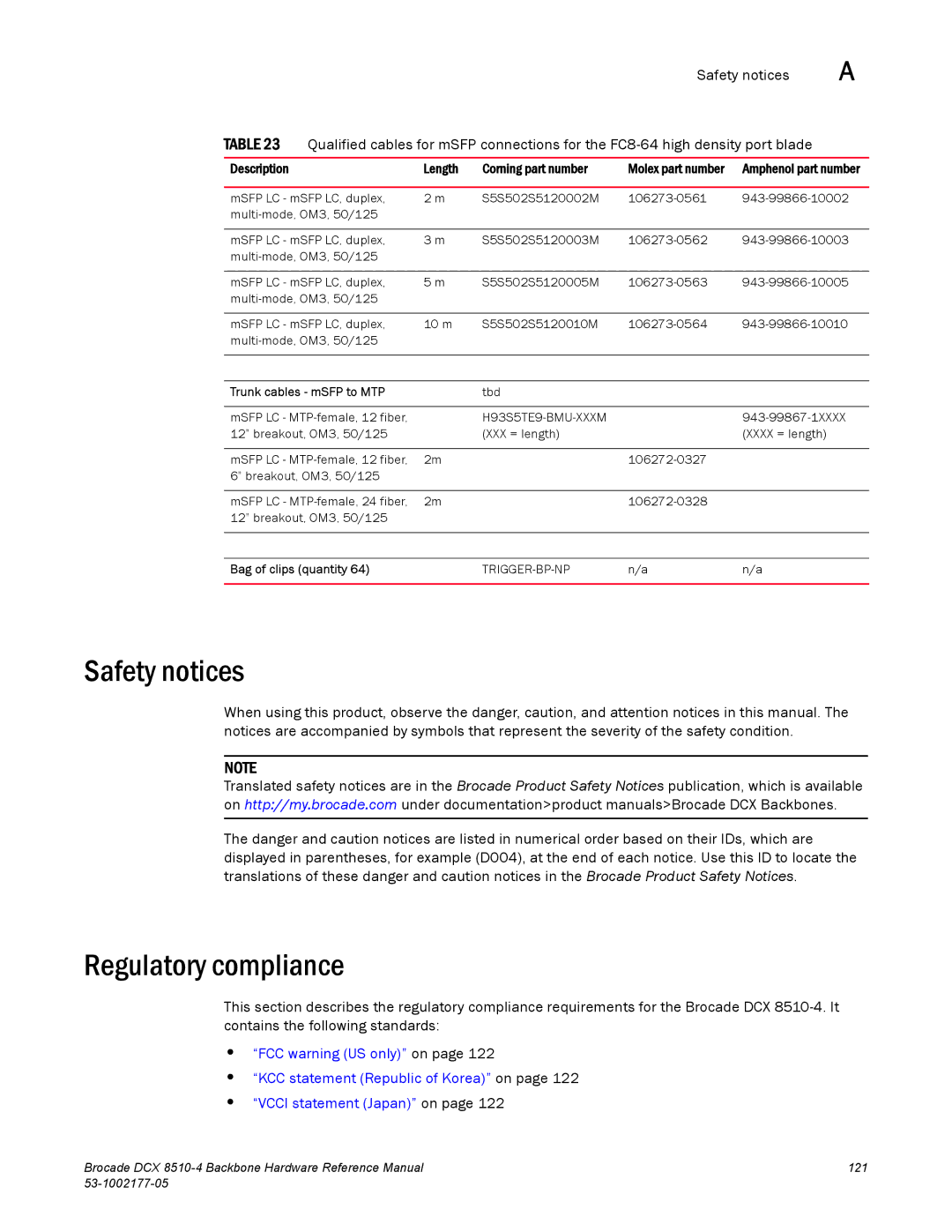 Brocade Communications Systems DCX 8510-4 manual Safety notices, Regulatory compliance 