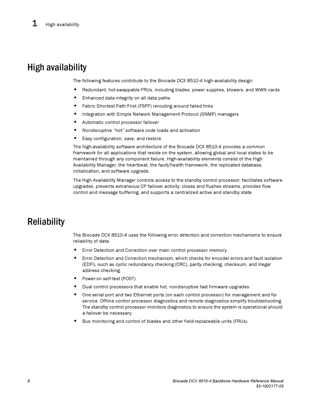 Brocade Communications Systems DCX 8510-4 manual High availability, Reliability 