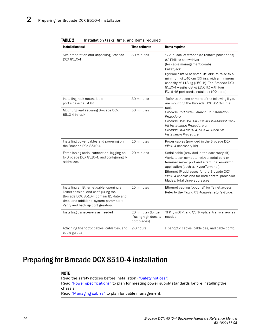 Brocade Communications Systems manual Preparing for Brocade DCX 8510-4 installation 