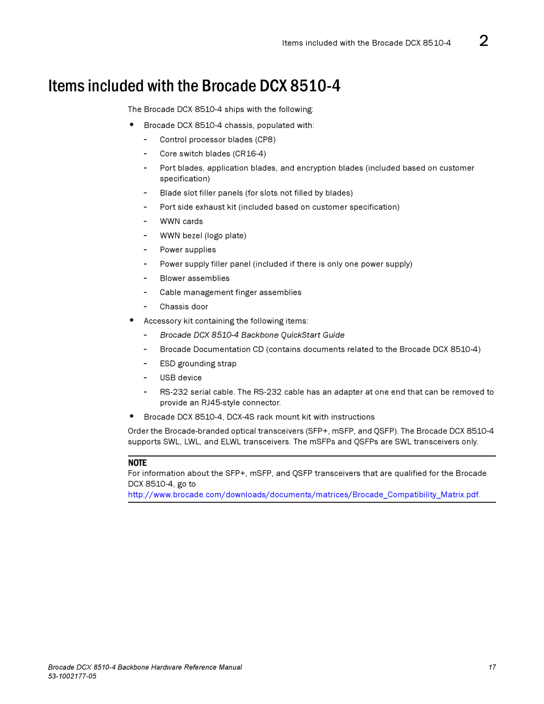 Brocade Communications Systems DCX 8510-4 manual Items included with the Brocade DCX 