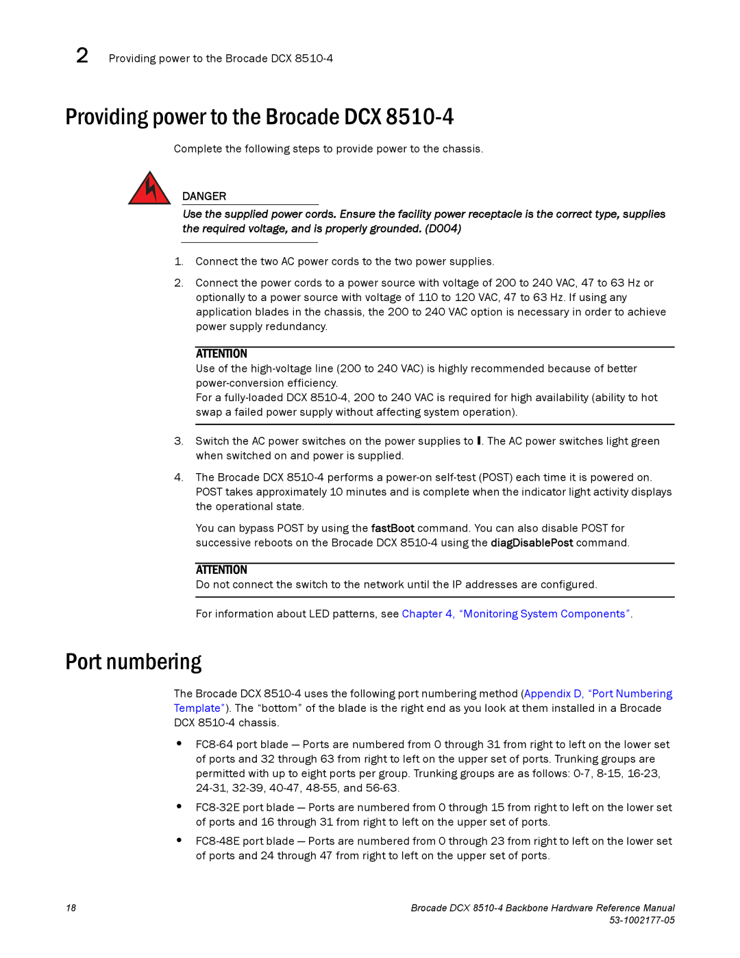 Brocade Communications Systems DCX 8510-4 manual Providing power to the Brocade DCX, Port numbering 