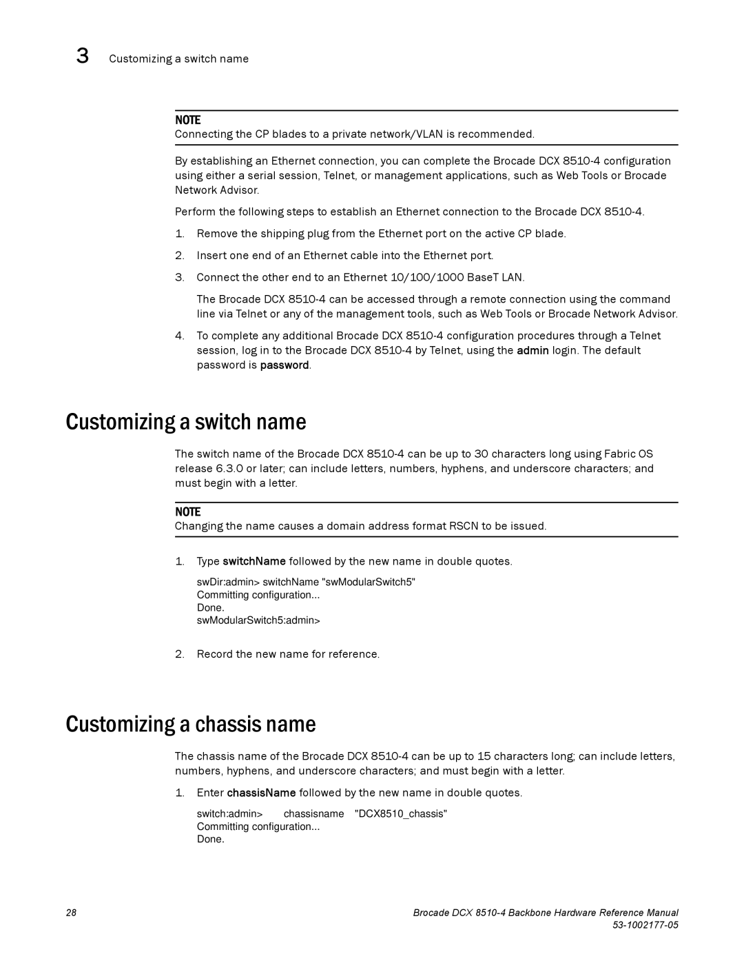 Brocade Communications Systems DCX 8510-4 manual Customizing a switch name, Customizing a chassis name 