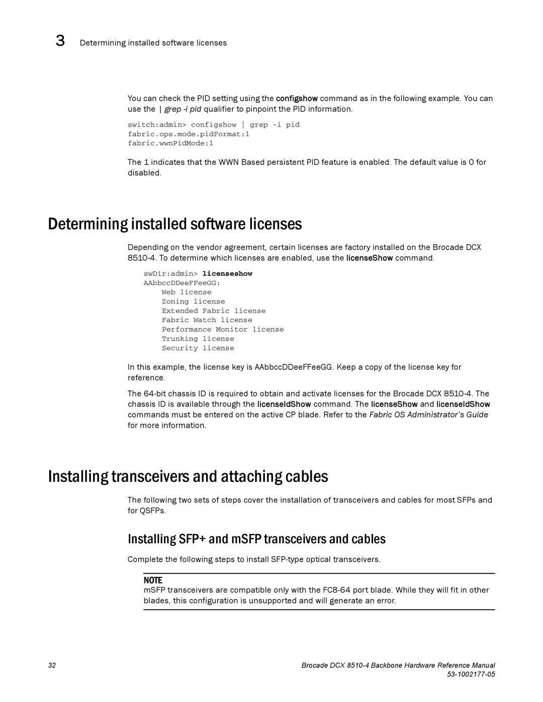 Brocade Communications Systems DCX 8510-4 manual Determining installed software licenses 