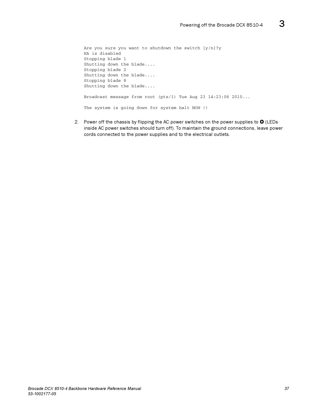 Brocade Communications Systems DCX 8510-4 manual Powering off the Brocade DCX 