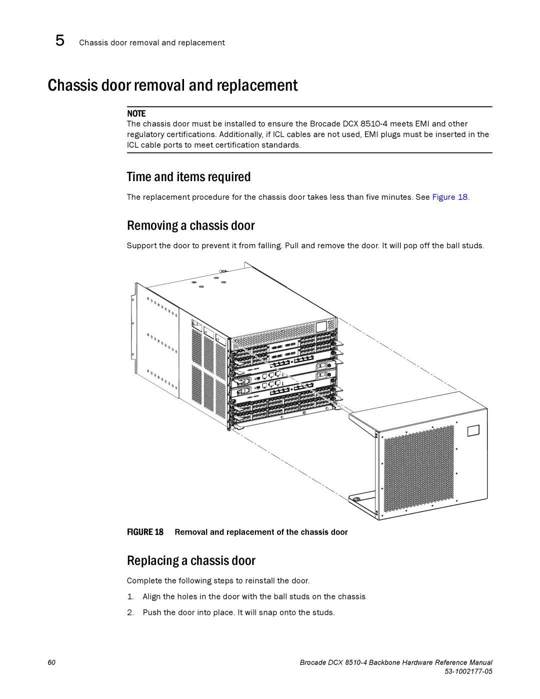 Brocade Communications Systems DCX 8510-4 manual Chassis door removal and replacement, Time and items required 