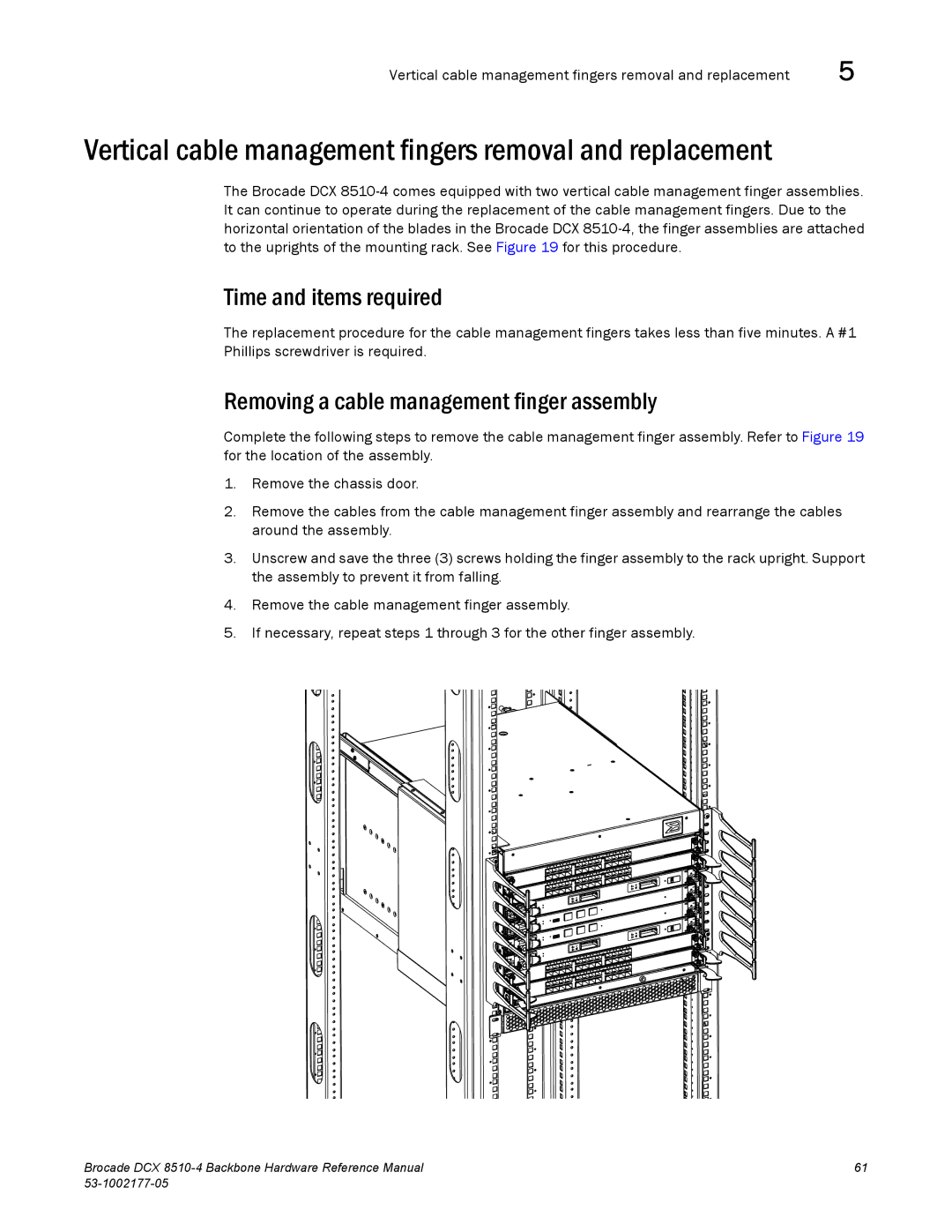 Brocade Communications Systems DCX 8510-4 manual Vertical cable management fingers removal and replacement 