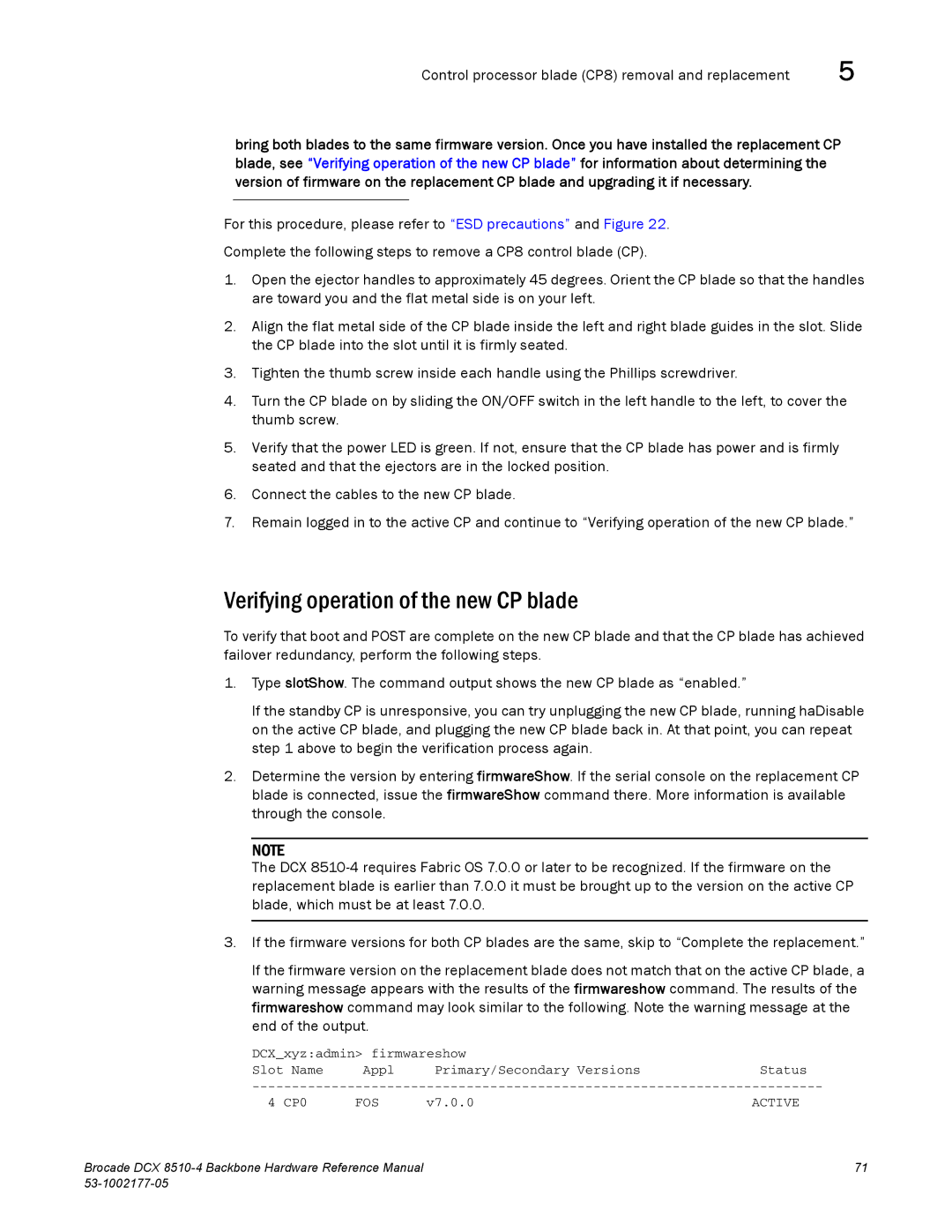 Brocade Communications Systems DCX 8510-4 manual Verifying operation of the new CP blade 