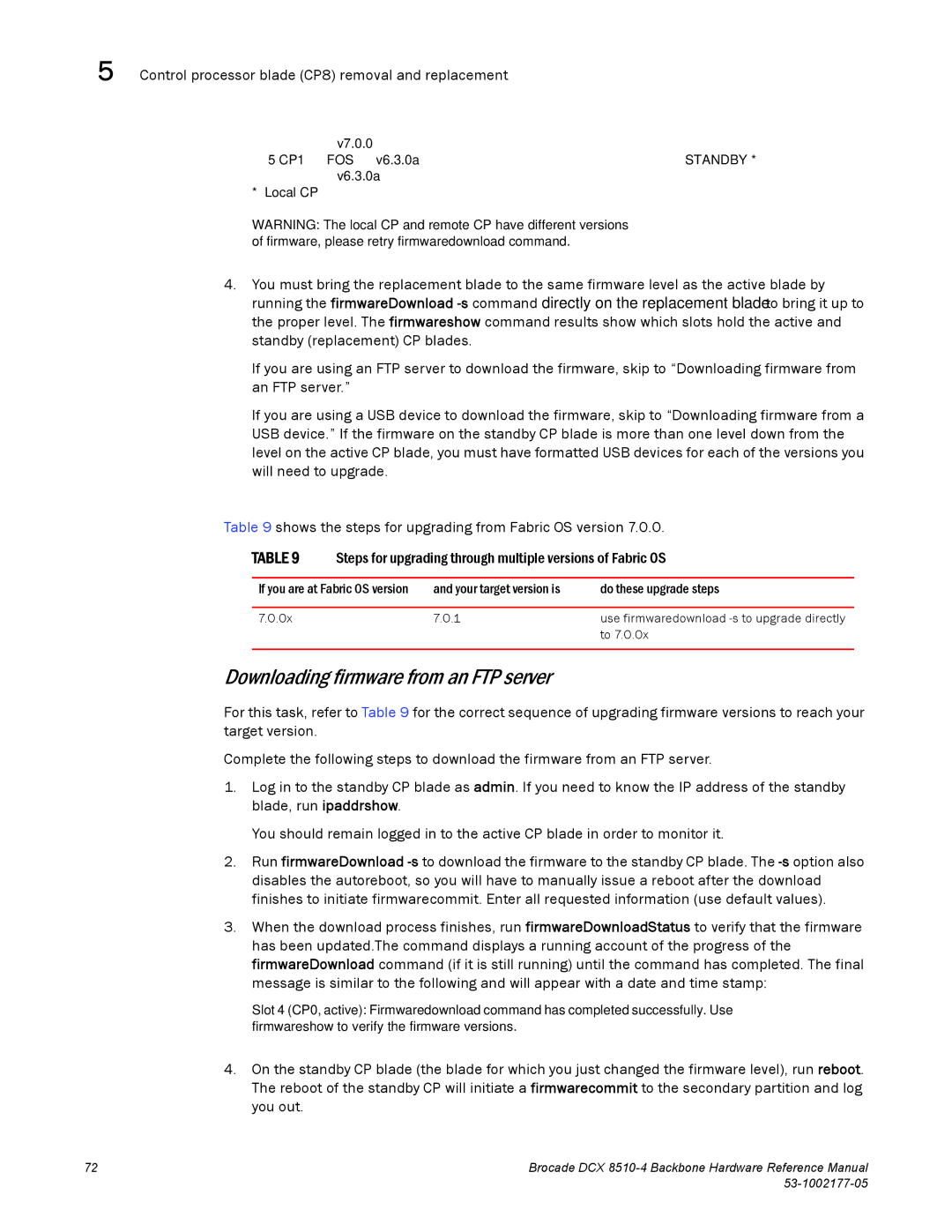 Brocade Communications Systems DCX 8510-4 manual Downloading firmware from an FTP server 