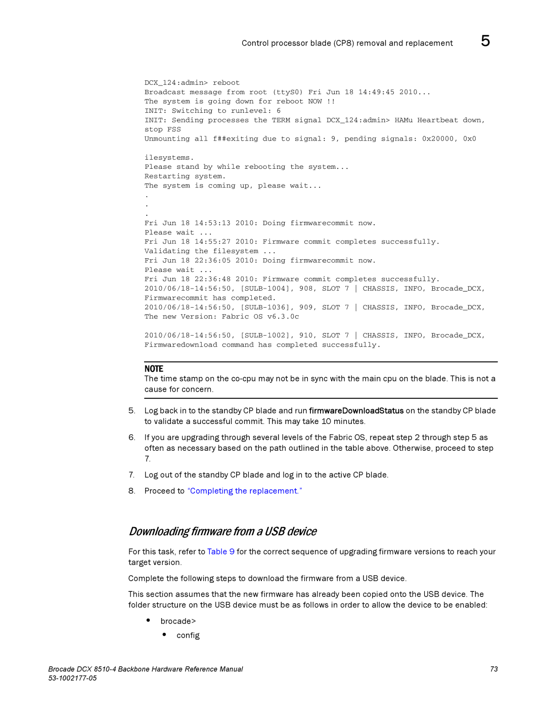 Brocade Communications Systems DCX 8510-4 manual Downloading firmware from a USB device 