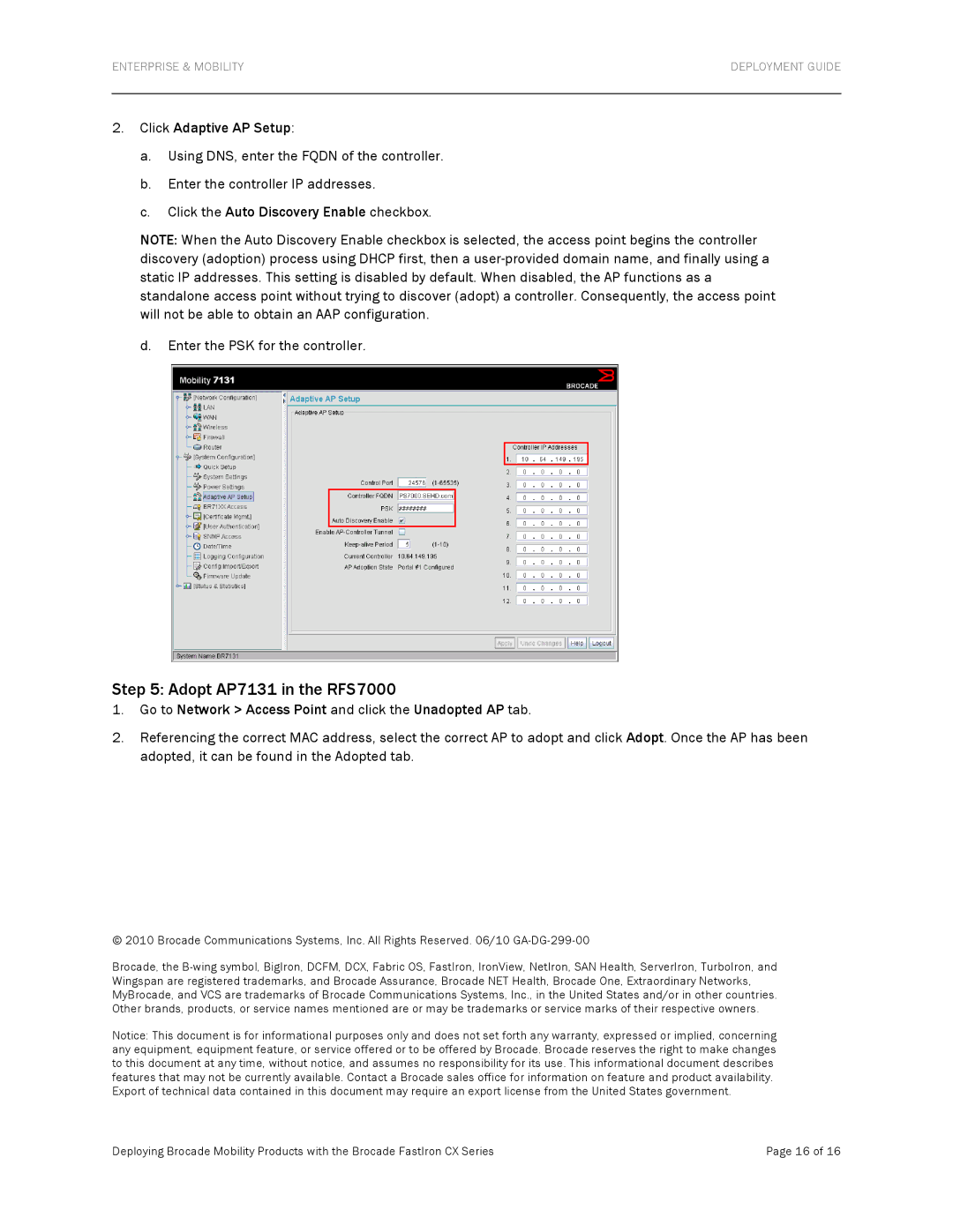 Brocade Communications Systems FCX624S-HPOE manual Adopt AP7131 in the RFS7000 