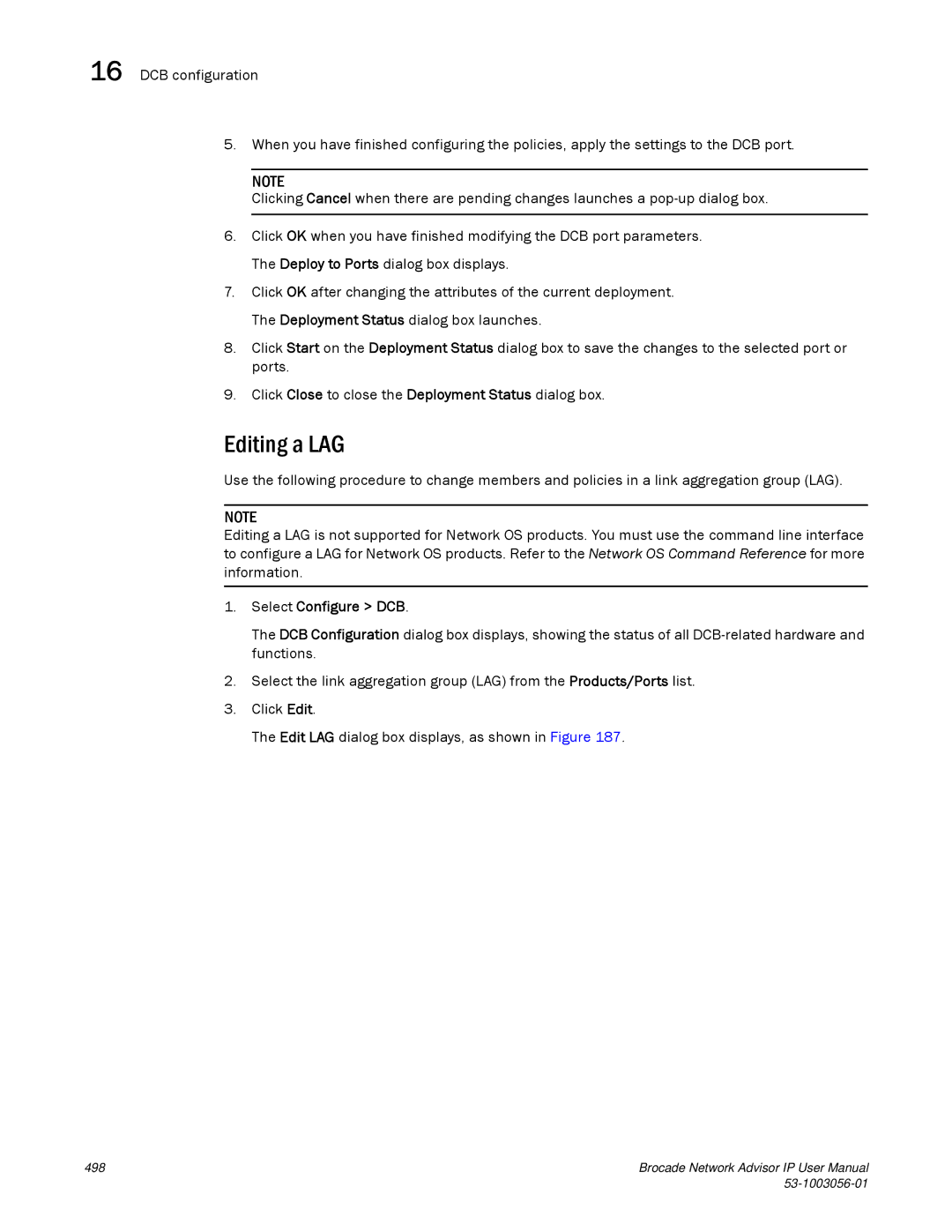 Brocade Communications Systems IP250 user manual Editing a LAG 