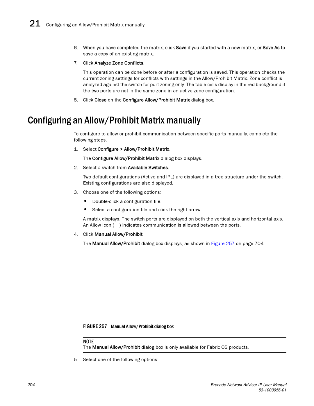 Brocade Communications Systems IP250 Configuring an Allow/Prohibit Matrix manually, Click Analyze Zone Conflicts 