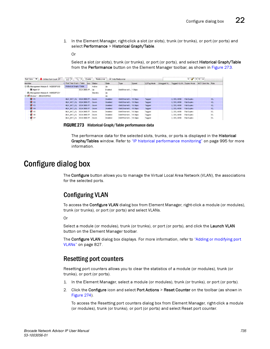 Brocade Communications Systems IP250 user manual Configure dialog box, Configuring Vlan, Resetting port counters 