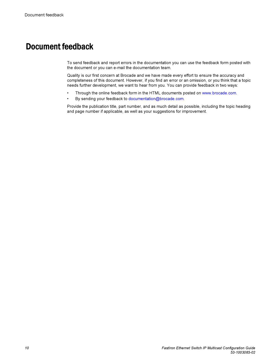 Brocade Communications Systems IPMC5000PEF manual Document feedback 