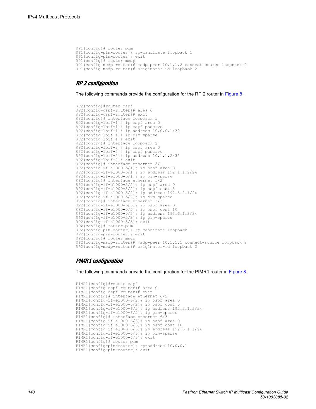 Brocade Communications Systems IPMC5000PEF manual RP 2 configuration, PIMR1 configuration 