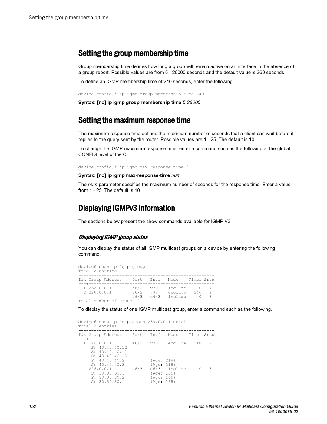 Brocade Communications Systems IPMC5000PEF manual Setting the group membership time, Setting the maximum response time 