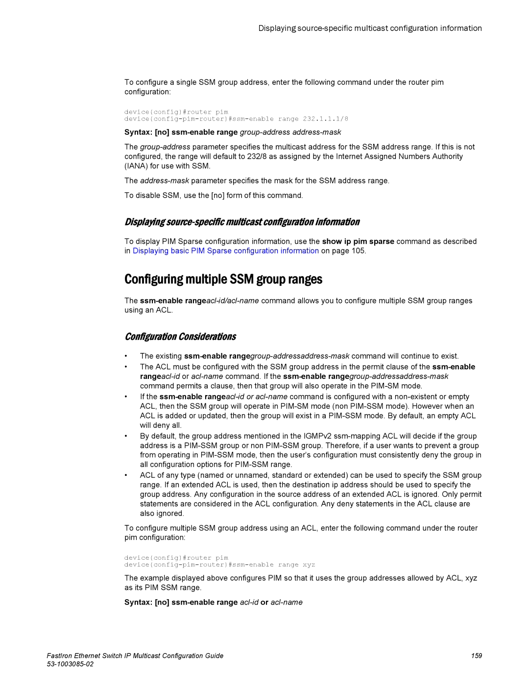 Brocade Communications Systems IPMC5000PEF manual Configuring multiple SSM group ranges 