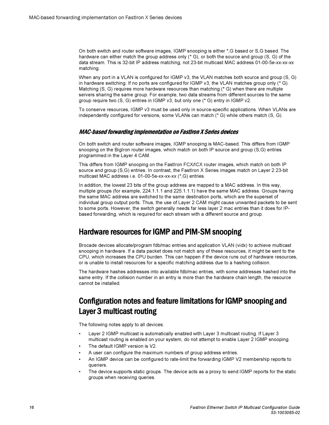 Brocade Communications Systems IPMC5000PEF manual Hardware resources for Igmp and PIM-SM snooping 