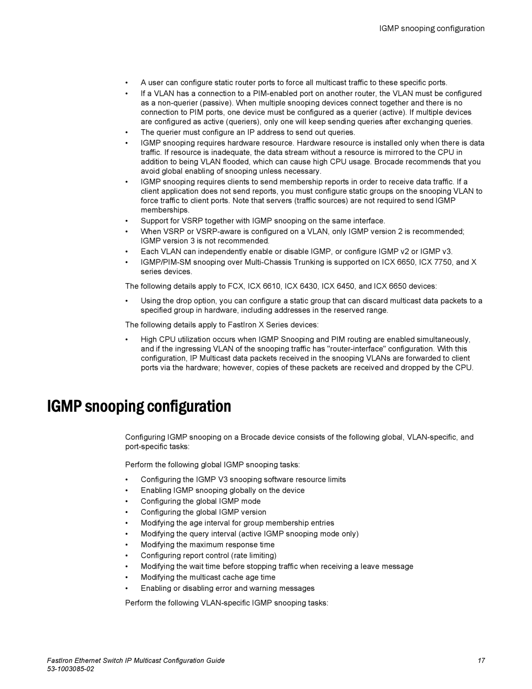 Brocade Communications Systems IPMC5000PEF manual Igmp snooping configuration 