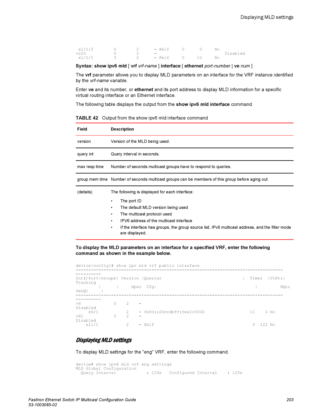 Brocade Communications Systems IPMC5000PEF manual Displaying MLD settings 