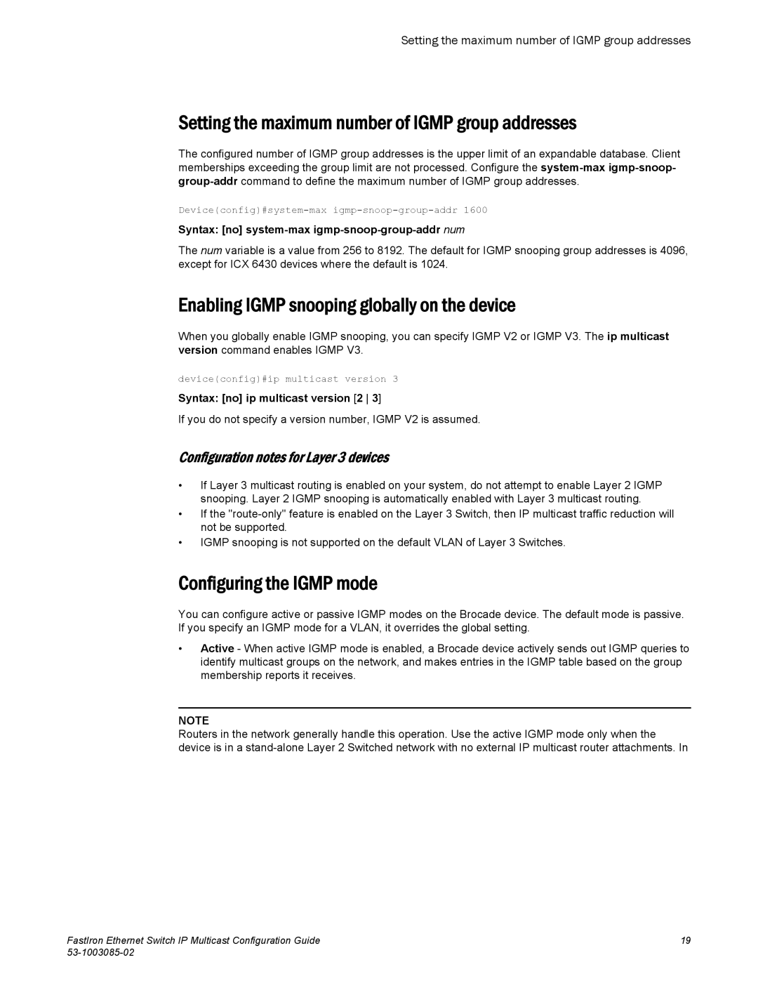 Brocade Communications Systems IPMC5000PEF Setting the maximum number of Igmp group addresses, Configuring the Igmp mode 