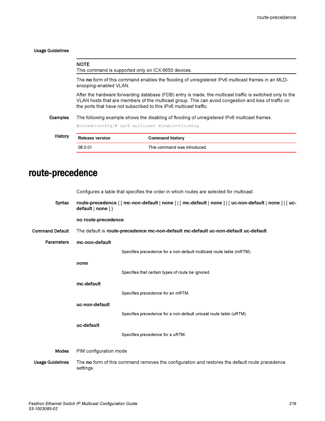 Brocade Communications Systems IPMC5000PEF manual Route-precedence 