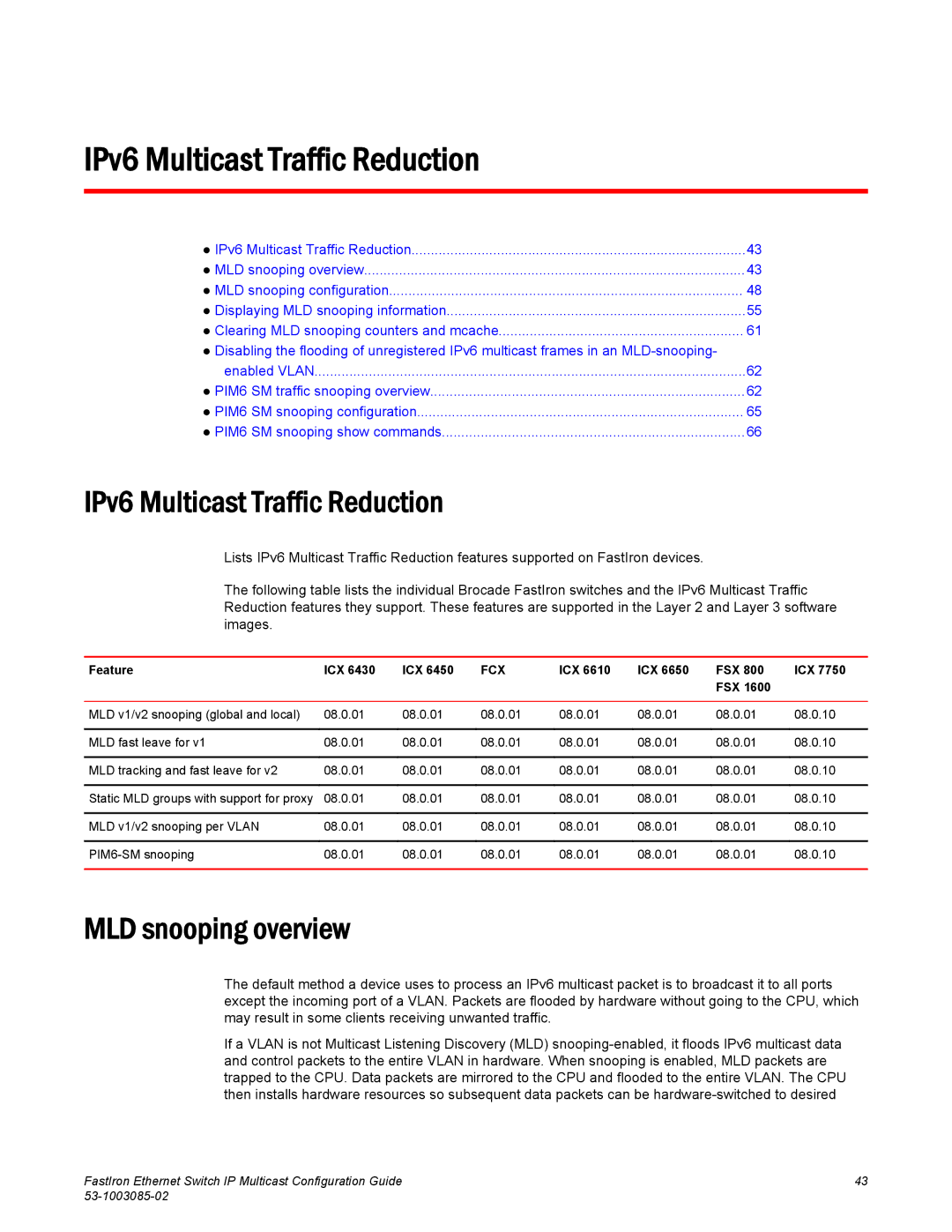 Brocade Communications Systems IPMC5000PEF manual IPv6 Multicast Traffic Reduction, MLD snooping overview 