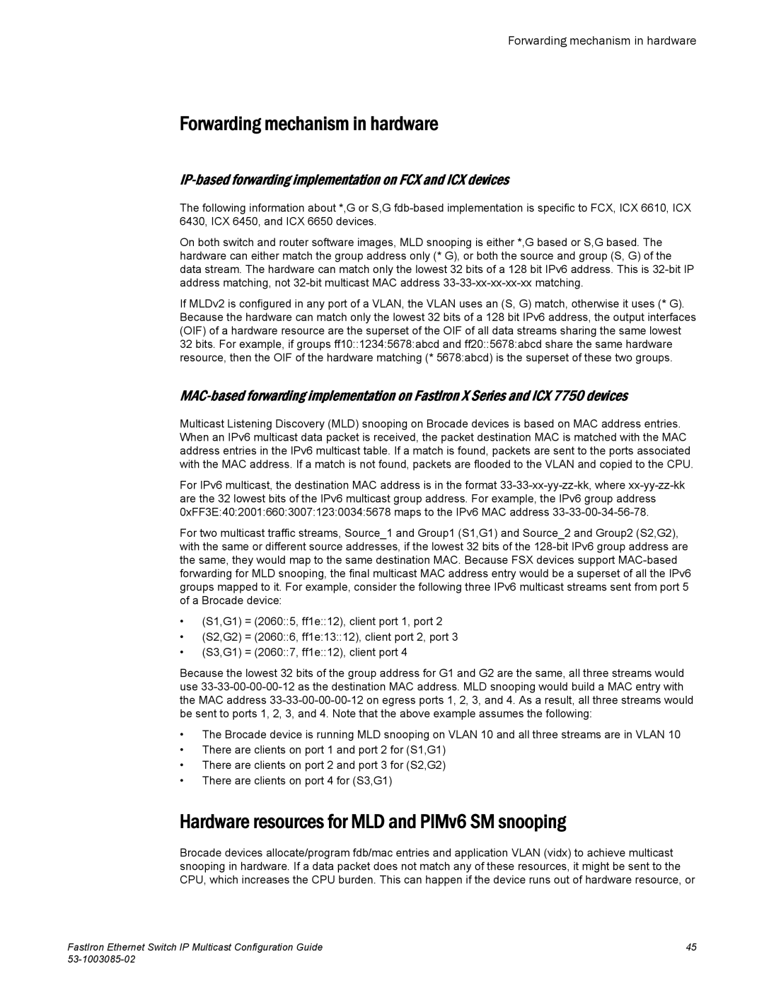 Brocade Communications Systems IPMC5000PEF manual Hardware resources for MLD and PIMv6 SM snooping 