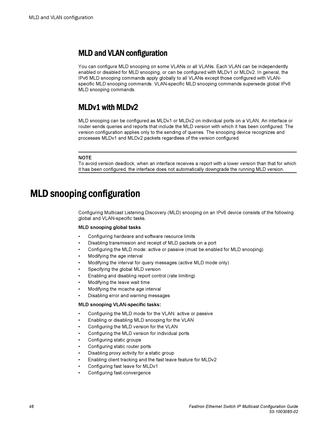 Brocade Communications Systems IPMC5000PEF manual MLD snooping configuration, MLD and Vlan configuration, MLDv1 with MLDv2 