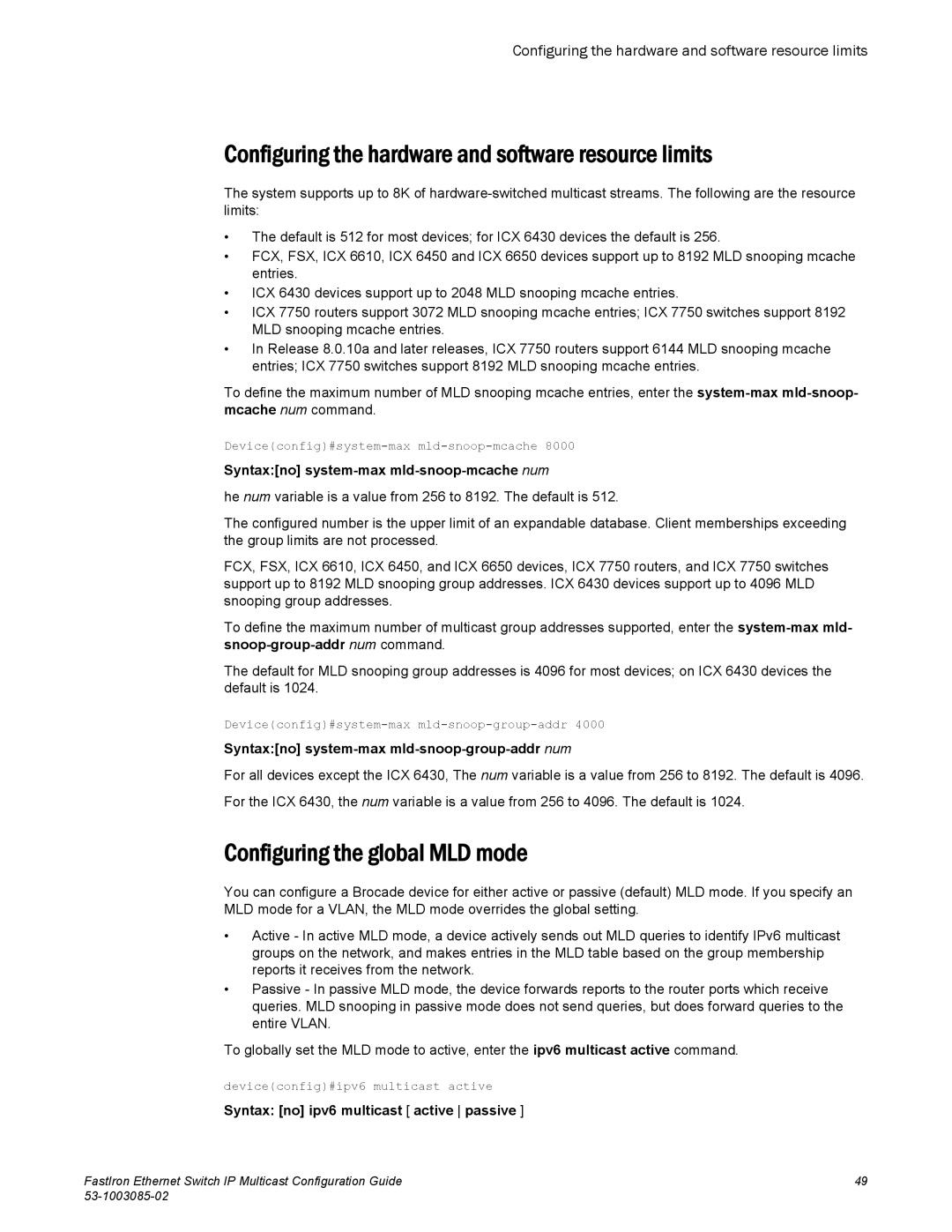 Brocade Communications Systems IPMC5000PEF manual Configuring the hardware and software resource limits 