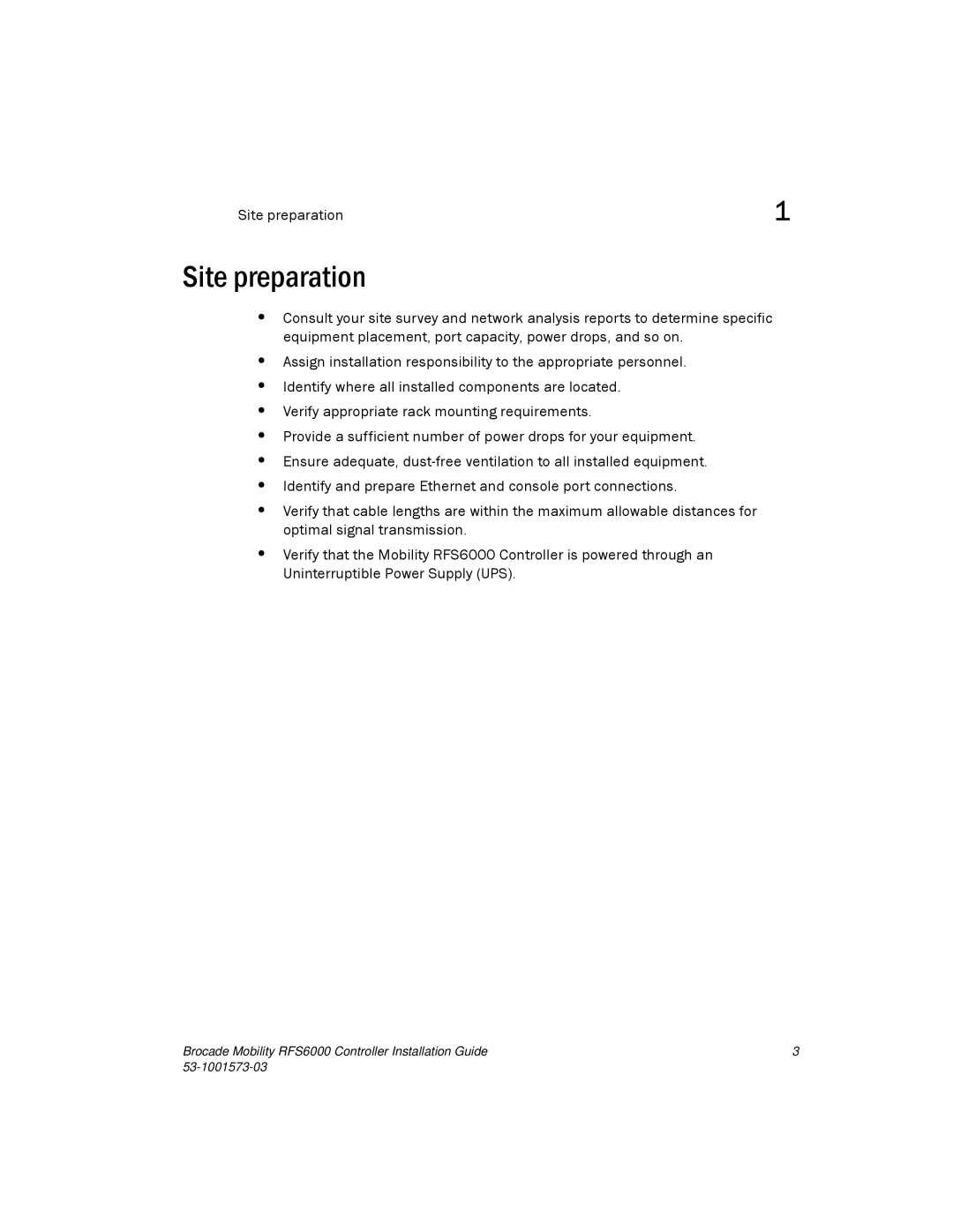 Brocade Communications Systems RFS6000 manual Site preparation 