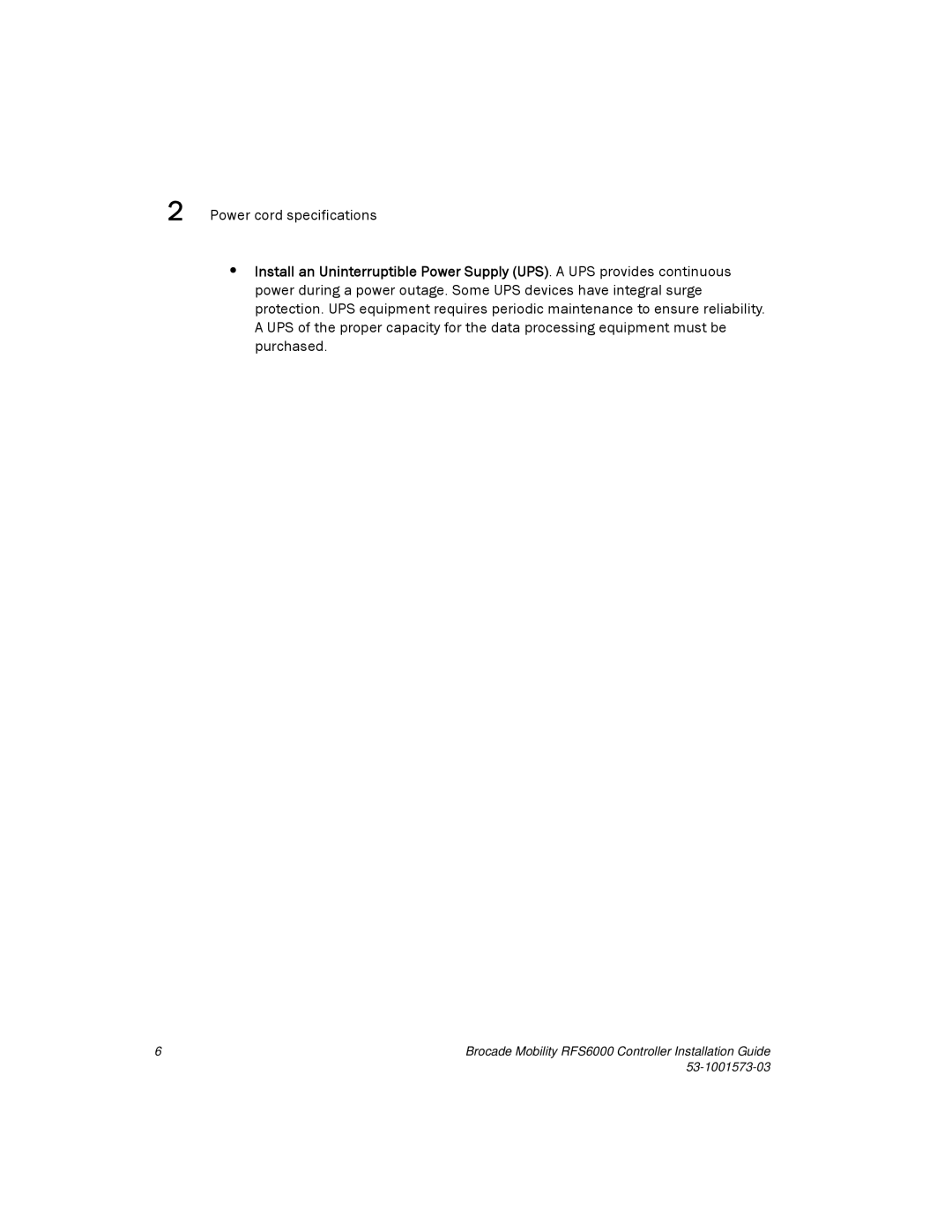 Brocade Communications Systems RFS6000 manual Power cord specifications 