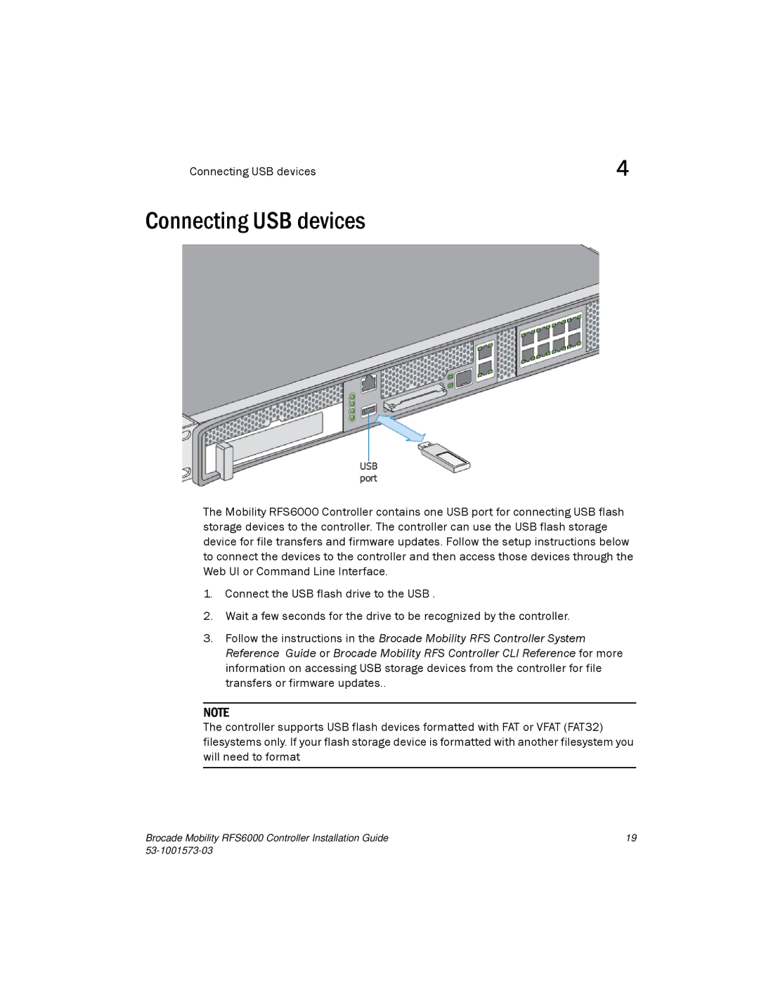 Brocade Communications Systems RFS6000 manual Connecting USB devices 