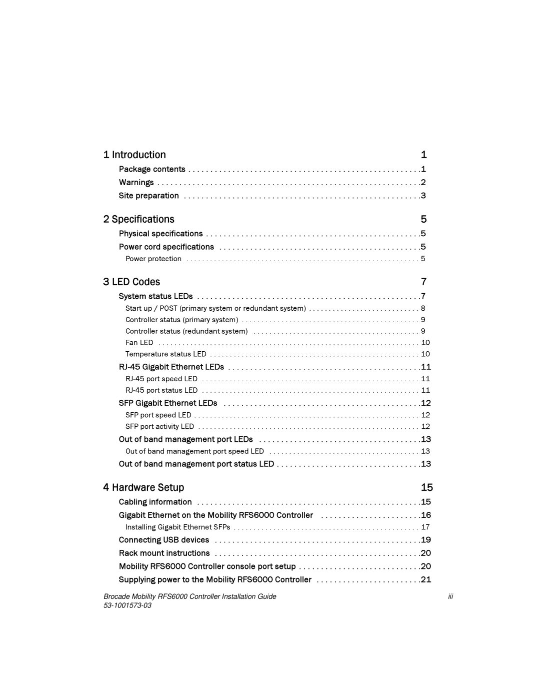 Brocade Communications Systems RFS6000 manual Specifications 