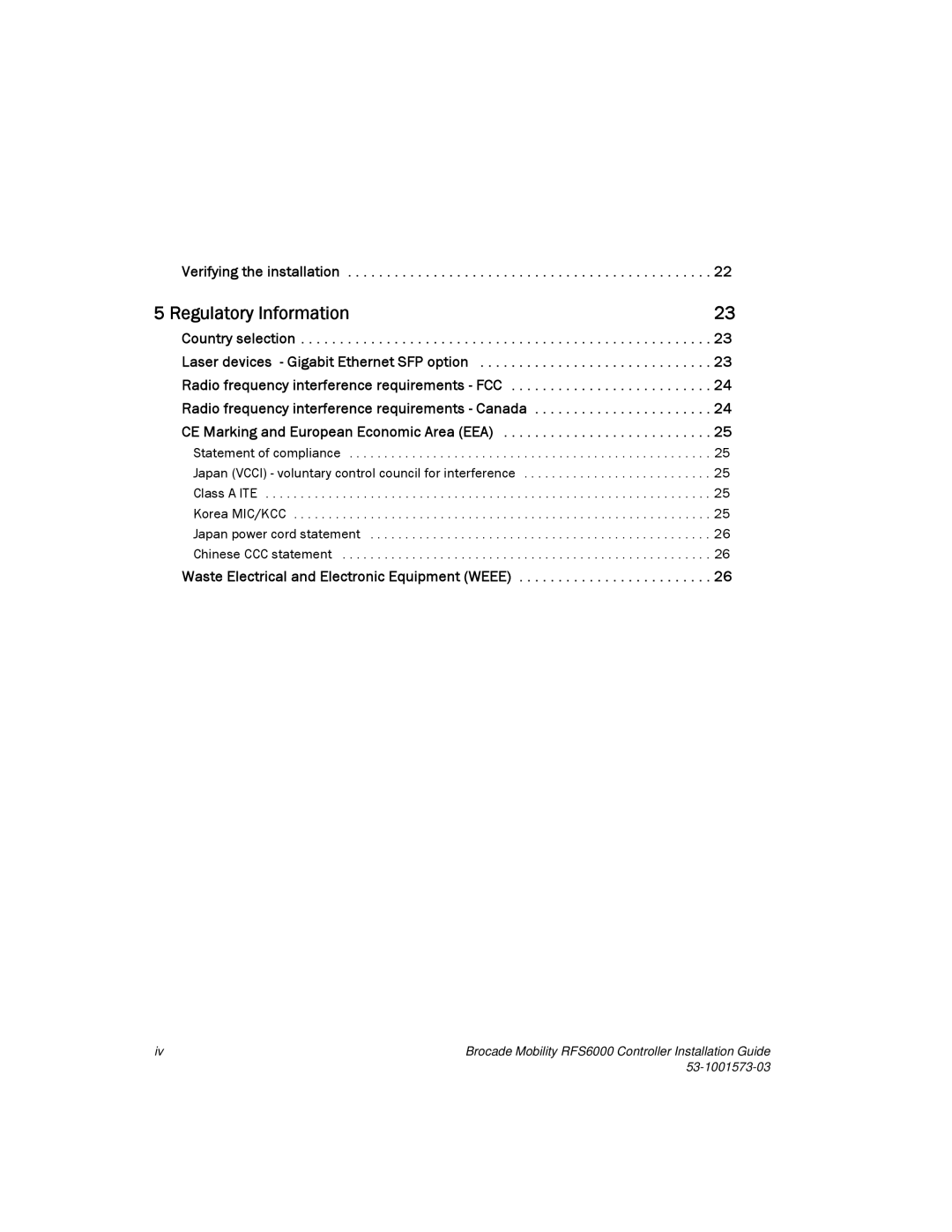 Brocade Communications Systems RFS6000 manual Regulatory Information 