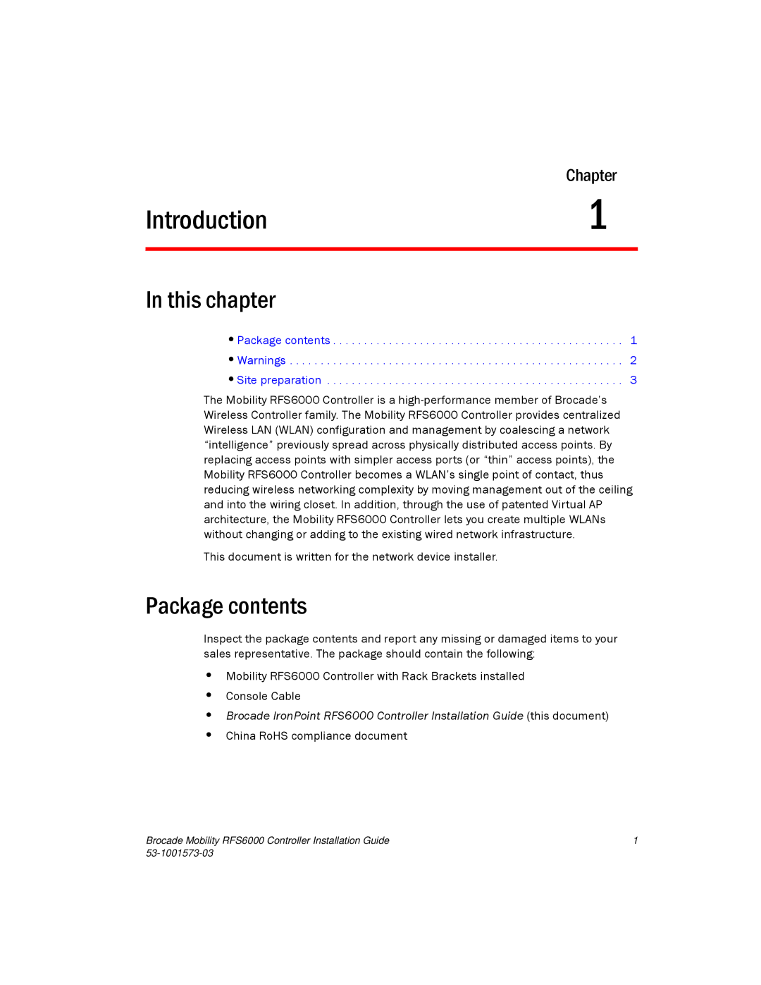 Brocade Communications Systems RFS6000 manual Introduction, Package contents 