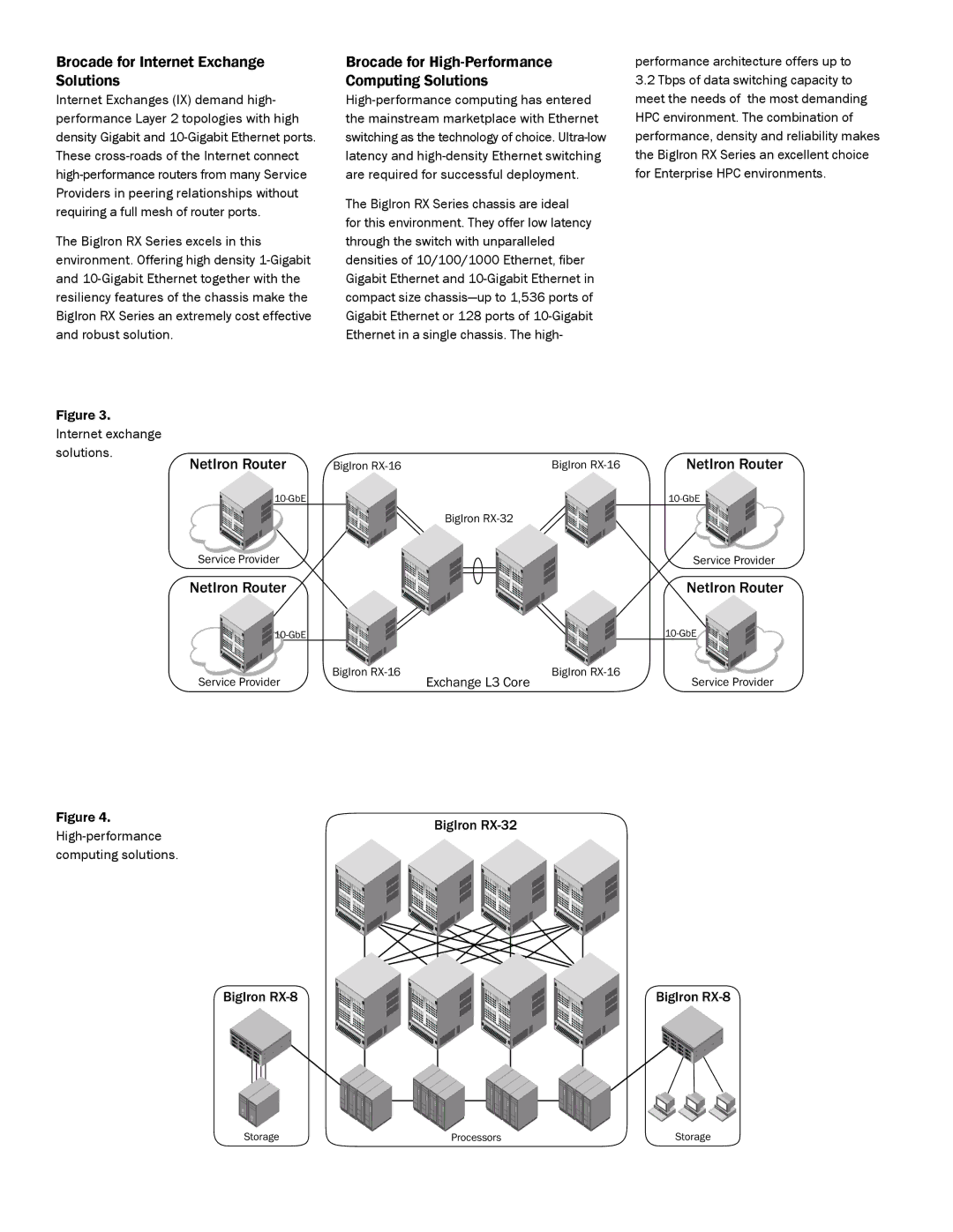 Brocade Communications Systems RX Series manual Brocade for Internet Exchange Solutions, NetIron Router, High-performance 