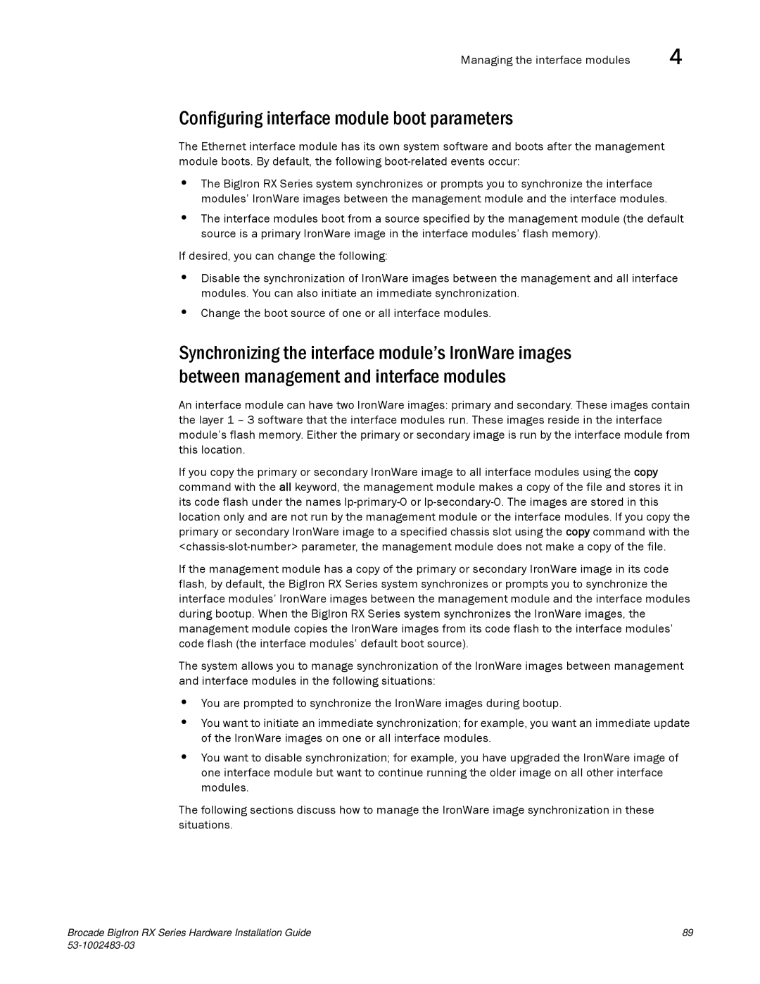 Brocade Communications Systems S3-1002483-03 manual Configuring interface module boot parameters 