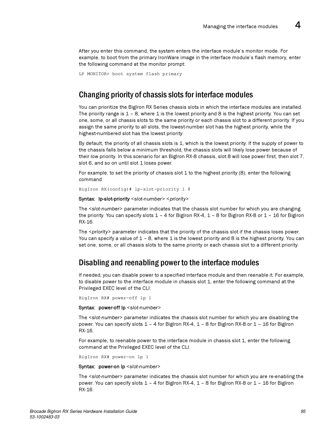 Brocade Communications Systems S3-1002483-03 manual Changing priority of chassis slots for interface modules 