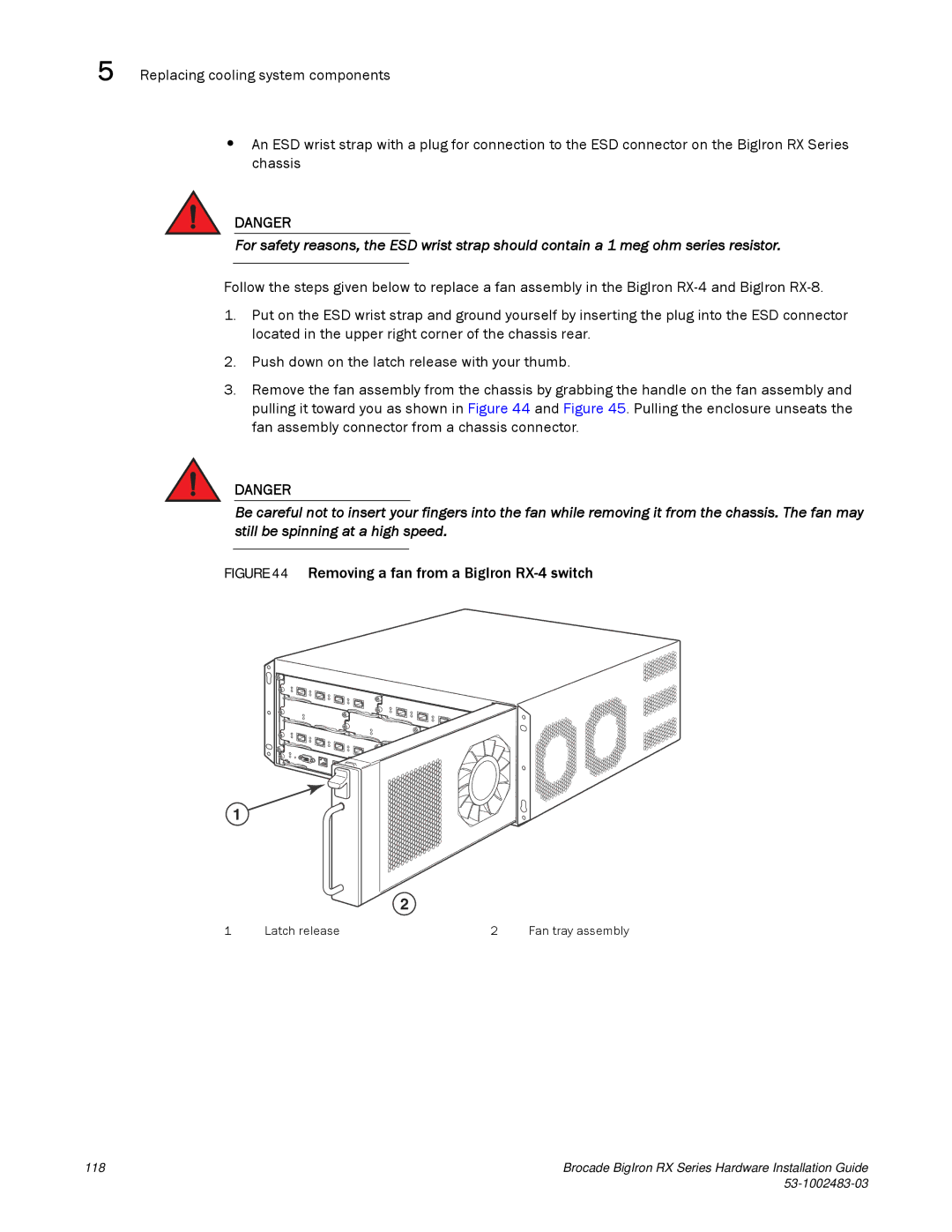 Brocade Communications Systems S3-1002483-03 manual Removing a fan from a BigIron RX-4 switch 