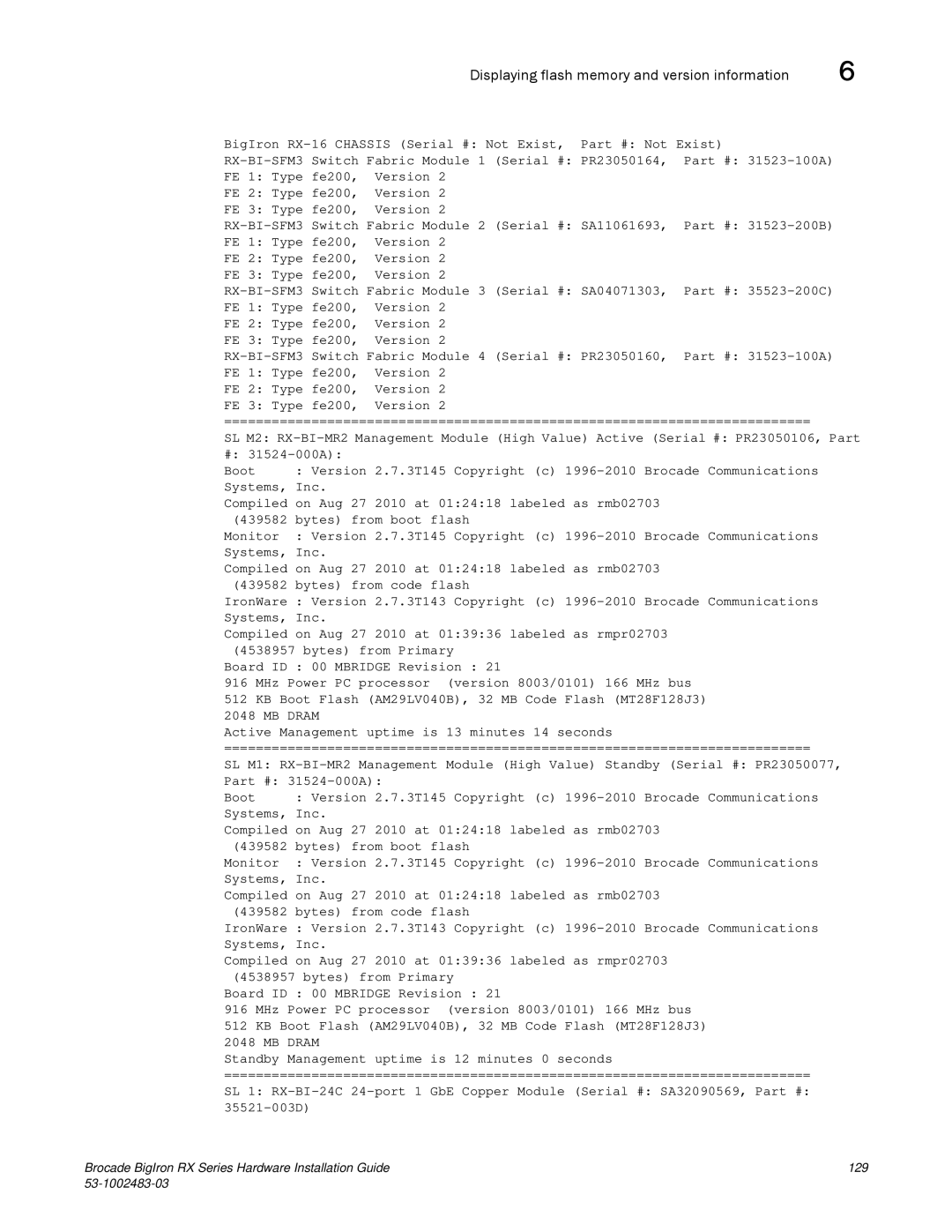 Brocade Communications Systems S3-1002483-03 manual FE 1 Type fe200 Version FE 2 Type fe200 FE 3 Type fe200 