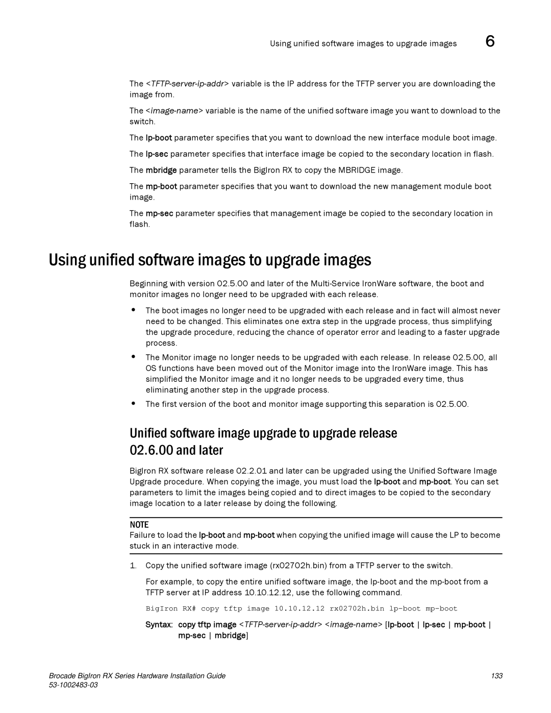 Brocade Communications Systems S3-1002483-03 manual Using unified software images to upgrade images 