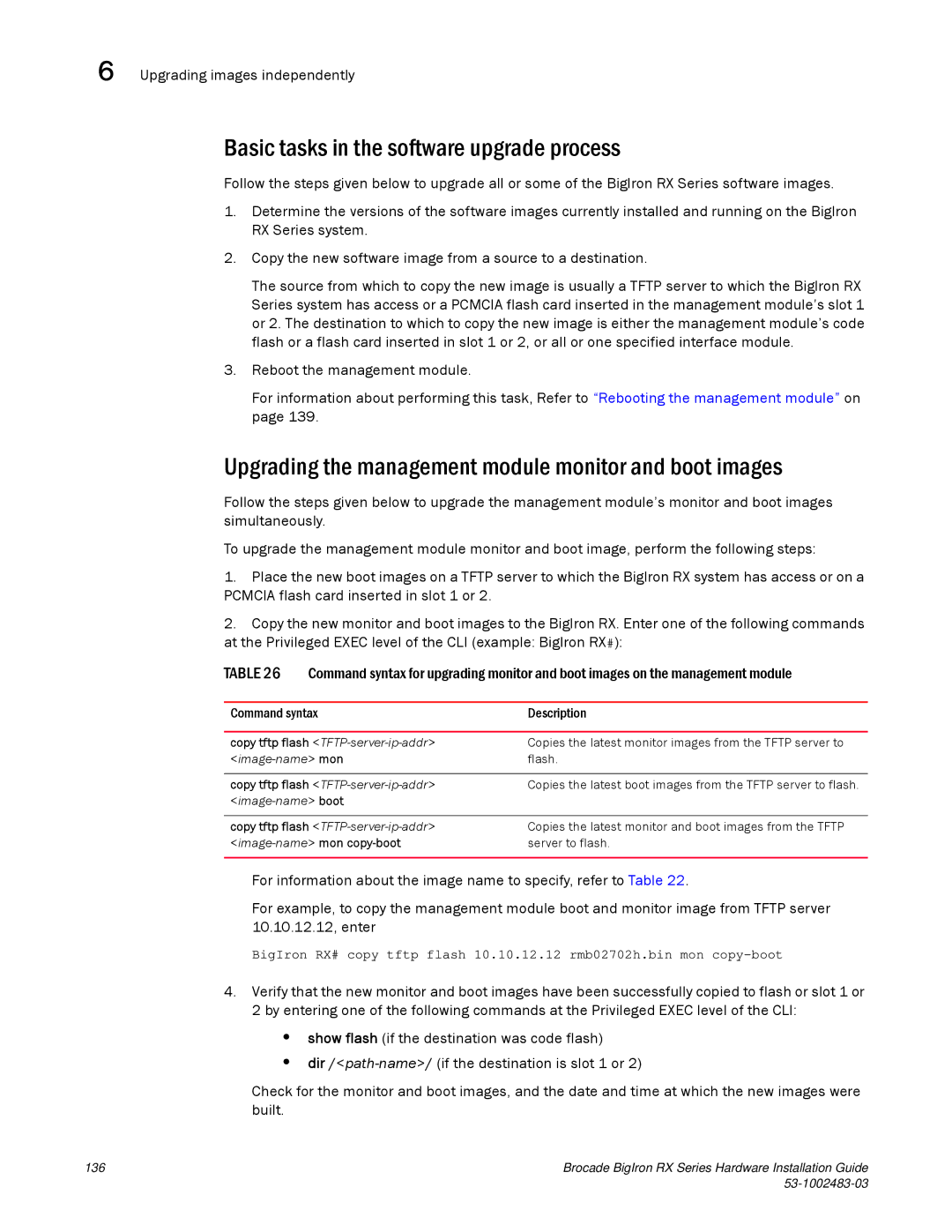 Brocade Communications Systems S3-1002483-03 Basic tasks in the software upgrade process, Upgrading images independently 