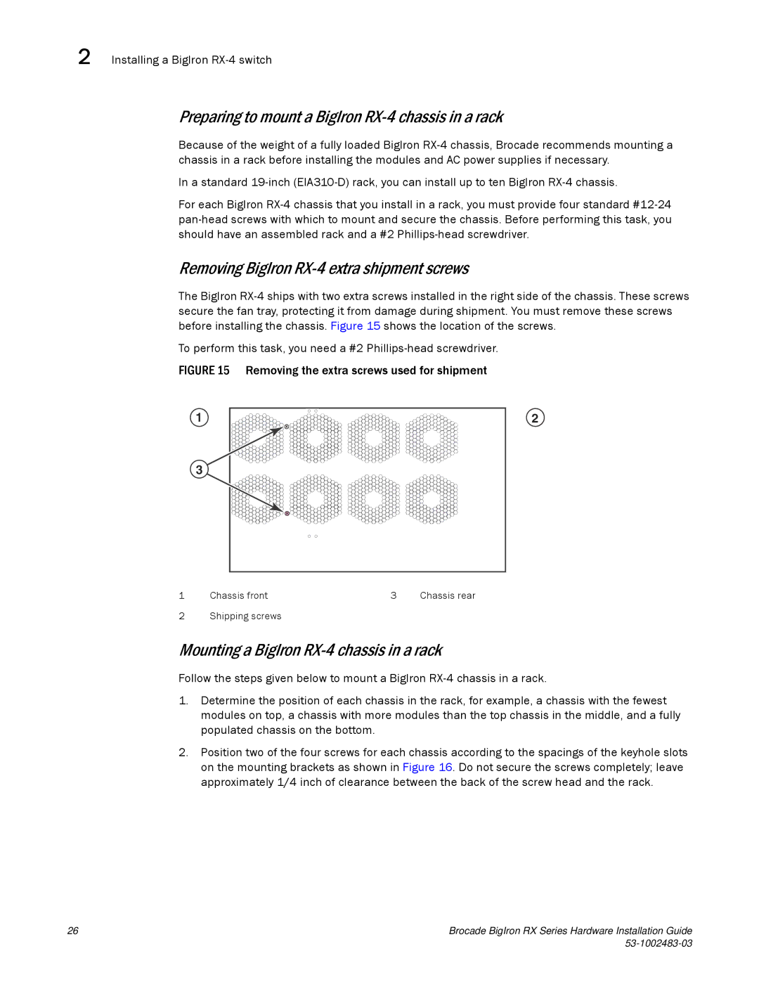 Brocade Communications Systems S3-1002483-03 manual Preparing to mount a BigIron RX-4 chassis in a rack 